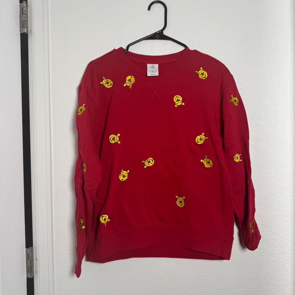 Disney Winnie the Pooh Sweatshirt Adult Medium Red All Over Embroidery Pullover